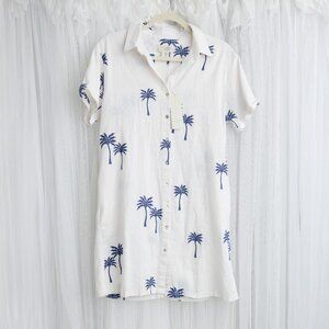 Calypso St. Barth Palm Print Linen Dress Resort Style Size M L